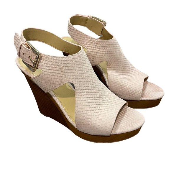 Michael Kors Josephine Wedge Soft Pink Leather Platform Sandals Womens 11M w/Box - Picture 2 of 12